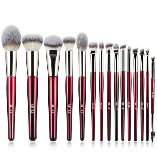 Crimson Elegance 15-Piece Brush Set & Purse