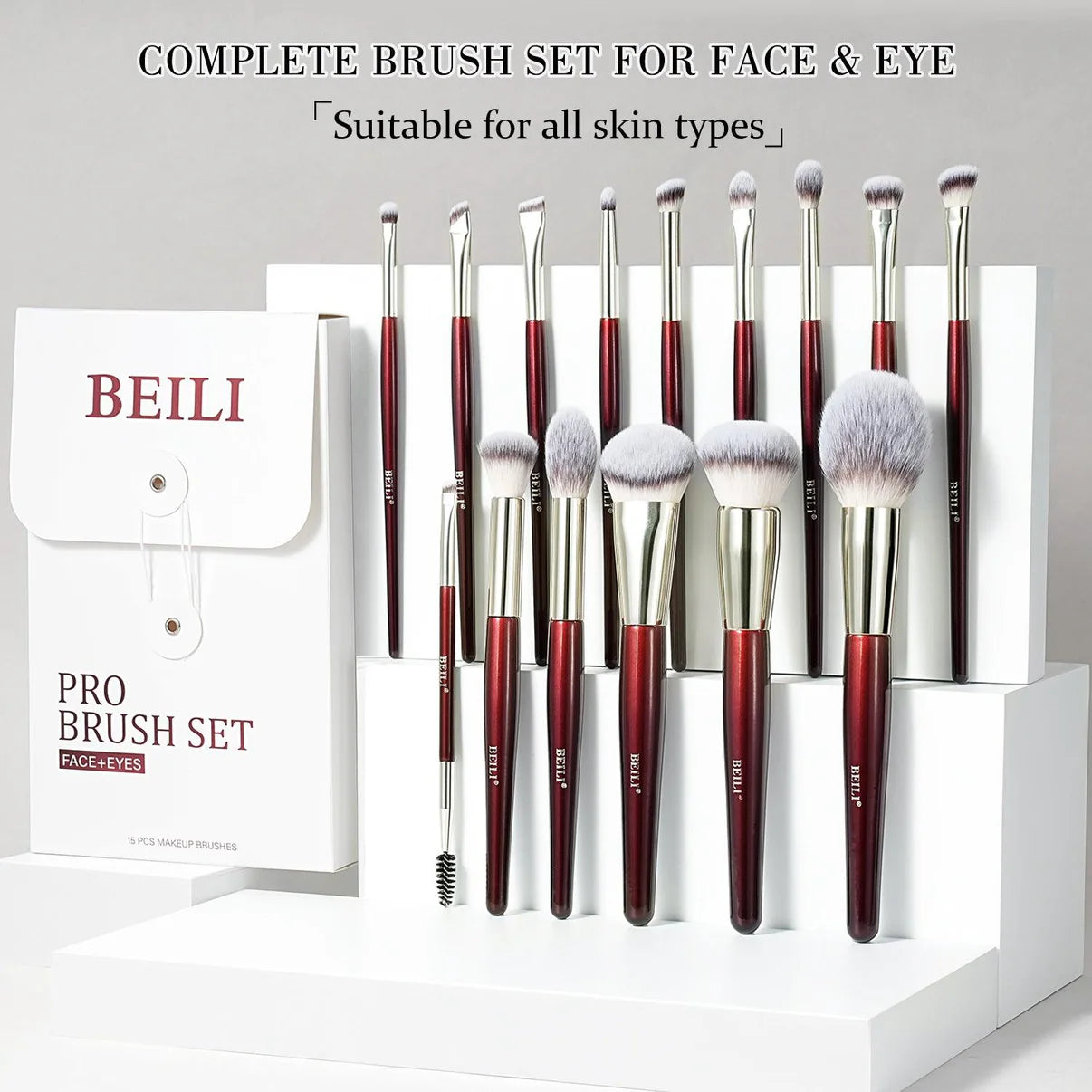 Crimson Elegance 15-Piece Brush Set & Purse